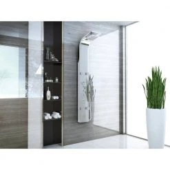 ANZZI Echo 63.5 in. 4-Jetted Full Body Shower Panel with Heavy Rain Showerhead, Spray Wand and Tub Spout in Brushed Steel -Bathroom Faucets Store brushed stainless steel anzzi shower towers sp az022 31 1000