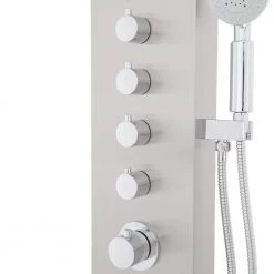 ANZZI Echo 63.5 in. 4-Jetted Full Body Shower Panel with Heavy Rain Showerhead, Spray Wand and Tub Spout in Brushed Steel -Bathroom Faucets Store brushed stainless steel anzzi shower towers sp az022 40 1000