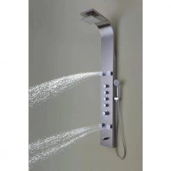ANZZI Echo 63.5 in. 4-Jetted Full Body Shower Panel with Heavy Rain Showerhead, Spray Wand and Tub Spout in Brushed Steel -Bathroom Faucets Store brushed stainless steel anzzi shower towers sp az022 76 1000