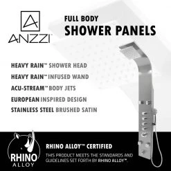 ANZZI Echo 63.5 in. 4-Jetted Full Body Shower Panel with Heavy Rain Showerhead, Spray Wand and Tub Spout in Brushed Steel -Bathroom Faucets Store brushed stainless steel anzzi shower towers sp az022 c3 1000