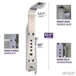 ANZZI Echo 63.5 in. 4-Jetted Full Body Shower Panel with Heavy Rain Showerhead, Spray Wand and Tub Spout in Brushed Steel -Bathroom Faucets Store brushed stainless steel anzzi shower towers sp az022 fa 1000
