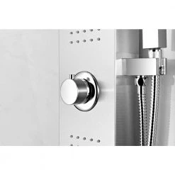 ANZZI Coastal Series 44 in. Full Body Shower Panel System with Heavy Rain Shower and Spray Wand in Brushed Steel -Bathroom Faucets Store brushed steel anzzi shower towers sp az075 40 1000