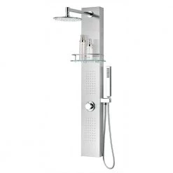 ANZZI Coastal Series 44 in. Full Body Shower Panel System with Heavy Rain Shower and Spray Wand in Brushed Steel