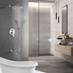 CASAINC Single-Handle 3-Spray Tub and Shower Faucet with 2.5 GPM 10 in. 3 Functions in Brushed Nickel (Valve Included) -Bathroom Faucets Store bushed nickel casainc bathtub shower faucet combos wf db96103bn 10 31 1000