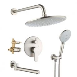 CASAINC Single-Handle 3-Spray Tub and Shower Faucet with 2.5 GPM 10 in. 3 Functions in Brushed Nickel (Valve Included)