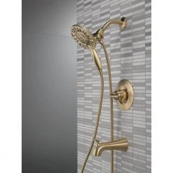 Delta Arvo In2ition Two-in-One Single-Handle 4-Spray Tub and Shower Faucet in Champagne Bronze (Valve Included) -Bathroom Faucets Store champagne bronze delta bathtub shower faucet combos 144840 cz i 1d 1000