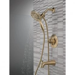 Delta Arvo In2ition Two-in-One Single-Handle 4-Spray Tub and Shower Faucet in Champagne Bronze (Valve Included) -Bathroom Faucets Store champagne bronze delta bathtub shower faucet combos 144840 cz i 44 1000