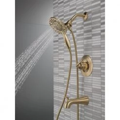 Delta Arvo In2ition Two-in-One Single-Handle 4-Spray Tub and Shower Faucet in Champagne Bronze (Valve Included) -Bathroom Faucets Store champagne bronze delta bathtub shower faucet combos 144840 cz i fa 1000