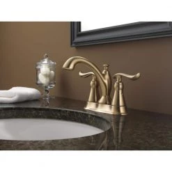 Delta Linden 4 in. Centerset 2-Handle Bathroom Faucet with Metal Drain Assembly in Champagne Bronze -Bathroom Faucets Store champagne bronze delta centerset bathroom faucets 2594 czmpu dst 44 1000