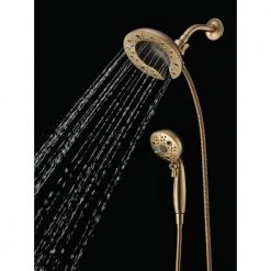 Delta In2ition 2-in-1 H2Okinetic 5-Spray Hand Shower and Shower Head Combo Kit in Champagne Bronze -Bathroom Faucets Store champagne bronze delta dual shower heads 58480 cz pk 1d 1000