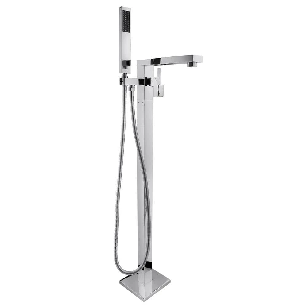 AKDY 1-Handle Freestanding Floor Mount Roman Tub Faucet Bathtub Filler with Hand Shower in Chrome 1 AKDY 1-Handle Freestanding Floor Mount Roman Tub Faucet Bathtub Filler with Hand Shower in Chrome