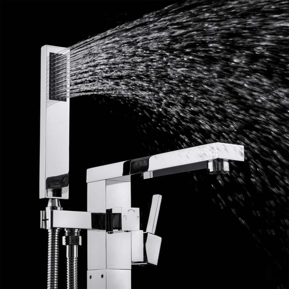 AKDY 1-Handle Freestanding Floor Mount Roman Tub Faucet Bathtub Filler with Hand Shower in Chrome 2 AKDY 1-Handle Freestanding Floor Mount Roman Tub Faucet Bathtub Filler with Hand Shower in Chrome - Image 2