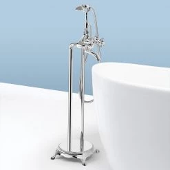 AKDY 3-Handle Freestanding Floor Mount Claw Foot Tub Faucet Bathtub Filler with Telephone Hand Shower in Chrome 17 AKDY 3-Handle Freestanding Floor Mount Claw Foot Tub Faucet Bathtub Filler with Telephone Hand Shower in Chrome -Bathroom Faucets Store chrome akdy claw foot tub faucets tf0023 31 1000