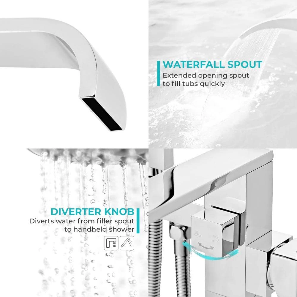AKDY 1-Handle Freestanding Floor Mount Roman Tub Faucet Bathtub Filler with Hand Shower in Chrome 3 AKDY 1-Handle Freestanding Floor Mount Roman Tub Faucet Bathtub Filler with Hand Shower in Chrome - Image 3