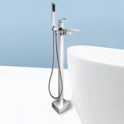 AKDY 1-Handle Freestanding Floor Mount Roman Tub Faucet Bathtub Filler with Waterfall Style and Hand Shower in Chrome -Bathroom Faucets Store chrome akdy roman tub faucets tf0019 31 1000