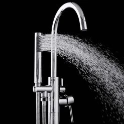 AKDY 1-Handle Freestanding Floor Mount Roman Tub Faucet Bathtub Filler with Hand Shower in Chrome -Bathroom Faucets Store chrome akdy roman tub faucets tf0021 44 1000