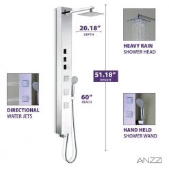 ANZZI Lann 53 in. 3-Jetted Full Body Shower Panel System with Heavy Rain Showerhead and Spray Wand in Chrome (Valve Included) -Bathroom Faucets Store chrome anzzi shower towers sp az015 1f 1000