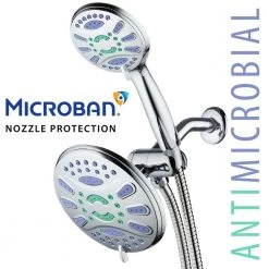 Aquastar Antimicrobial 48-Spray 7 in. High Pressure 3-Way Dual Rain Shower Head and Handheld Shower Head Combo in Chrome -Bathroom Faucets Store chrome aquastar dual shower heads 6750 1f 1000
