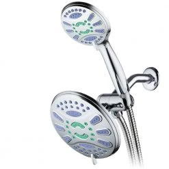 Aquastar Antimicrobial 48-Spray 7 in. High Pressure 3-Way Dual Rain Shower Head and Handheld Shower Head Combo in Chrome