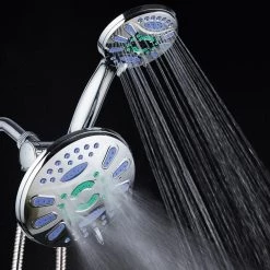 Aquastar Antimicrobial 48-Spray 7 in. High Pressure 3-Way Dual Rain Shower Head and Handheld Shower Head Combo in Chrome -Bathroom Faucets Store chrome aquastar dual shower heads 6750 66 1000