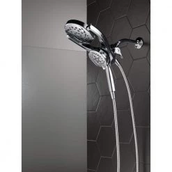 Delta HydroRain Two-in-One 4-Spray Patterns 6 in. Wall Mount Dual Shower Heads with MagnaTite in Chrome -Bathroom Faucets Store chrome delta dual shower heads 75699 1f 1000