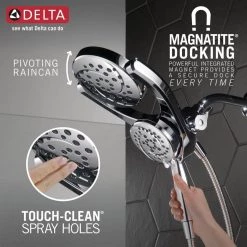 Delta HydroRain Two-in-One 4-Spray Patterns 6 in. Wall Mount Dual Shower Heads with MagnaTite in Chrome -Bathroom Faucets Store chrome delta dual shower heads 75699 a0 1000