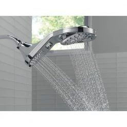 Delta HydroRain Two-in-One 5-Spray 7.9 in. Double Wall Mount Fixed Shower Head in Chrome -Bathroom Faucets Store chrome delta fixed shower heads 58580 pk fa 1000