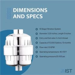 Mist Chrome Shower Filter, With 2 Filter Cartridges 15 Stage Filtration System Removes Bacteria and Bad Odor, Easy to Install -Bathroom Faucets Store chrome fixed shower heads mss083 fa 1000