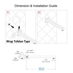 Rainlex 24 in. 600 mm Square Wall Mount Shower Arm and Flange, Chrome -Bathroom Faucets Store chrome shower arm extensions l1cp 600 fa 1000