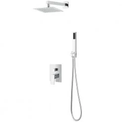 AKDY Square, wall-mounted fixed rain shower faucet, handheld shower combo, in Chrome Stainless Steel. -Bathroom Faucets Store chrome stainless steel akdy shower faucets sf001 1 44 1000
