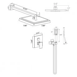 AKDY Square, wall-mounted fixed rain shower faucet, handheld shower combo, in Chrome Stainless Steel. -Bathroom Faucets Store chrome stainless steel akdy shower faucets sf001 1 76 1000