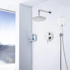 AKDY Round, wall-mounted adjustable rain shower faucet, handheld shower combo, in Chorme Stainless Steel. 9 AKDY Round, wall-mounted adjustable rain shower faucet, handheld shower combo, in Chorme Stainless Steel. -Bathroom Faucets Store chrome stainless steel akdy shower faucets sf002 1 a0 1000
