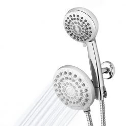 Waterpik 8-Spray Patterns with 1.8 GPM 6.25 in. Wall Mount Dual Shower Head and Handheld Shower Head in Chrome -Bathroom Faucets Store chrome waterpik dual shower heads xpa 133e 763me 31 1000