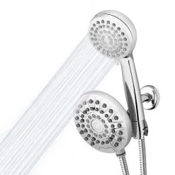 Waterpik 8-Spray Patterns with 1.8 GPM 6.25 in. Wall Mount Dual Shower Head and Handheld Shower Head in Chrome -Bathroom Faucets Store chrome waterpik dual shower heads xpa 133e 763me 40 1000