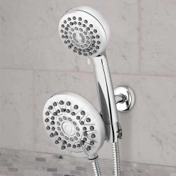 Waterpik 8-Spray Patterns with 1.8 GPM 6.25 in. Wall Mount Dual Shower Head and Handheld Shower Head in Chrome -Bathroom Faucets Store chrome waterpik dual shower heads xpa 133e 763me 44 1000