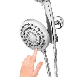 Waterpik 8-Spray Patterns with 1.8 GPM 6.25 in. Wall Mount Dual Shower Head and Handheld Shower Head in Chrome -Bathroom Faucets Store chrome waterpik dual shower heads xpa 133e 763me fa 1000