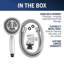Waterpik 9-Spray 4.5 in. Single Wall Mount 1.8 GPM Handheld Rain Shower Head in Chrome -Bathroom Faucets Store chrome waterpik handheld shower heads yat 963me c3 1000