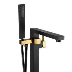 AKDY Stand Alone Tub Filler with Floor Mount - Freestanding 35in Tub Gold and Black Faucet - Easy Installation -Bathroom Faucets Store gold and black akdy claw foot tub faucets tf0052 1f 1000
