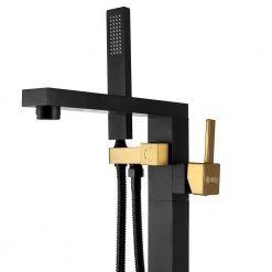 AKDY Stand Alone Tub Filler with Floor Mount - Freestanding 35in Tub Gold and Black Faucet - Easy Installation -Bathroom Faucets Store gold and black akdy claw foot tub faucets tf0052 44 1000