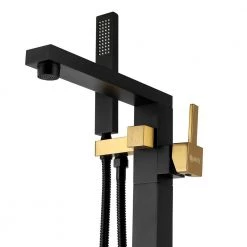 AKDY Stand Alone Tub Filler with Floor Mount - Freestanding 35in Tub Gold and Black Faucet - Easy Installation -Bathroom Faucets Store gold and black akdy claw foot tub faucets tf0052 4f 1000