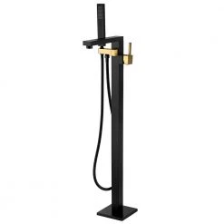 AKDY Stand Alone Tub Filler with Floor Mount - Freestanding 35in Tub Gold and Black Faucet - Easy Installation