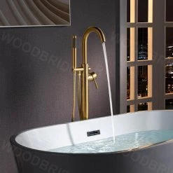 WOODBRIDGE Derby Single-Handle Freestanding Floor Mount Tub Filler Faucet with Hand Shower in Brushed Glod 17 WOODBRIDGE Derby Single-Handle Freestanding Floor Mount Tub Filler Faucet with Hand Shower in Brushed Glod -Bathroom Faucets Store gold woodbridge claw foot tub faucets f1051 31 1000