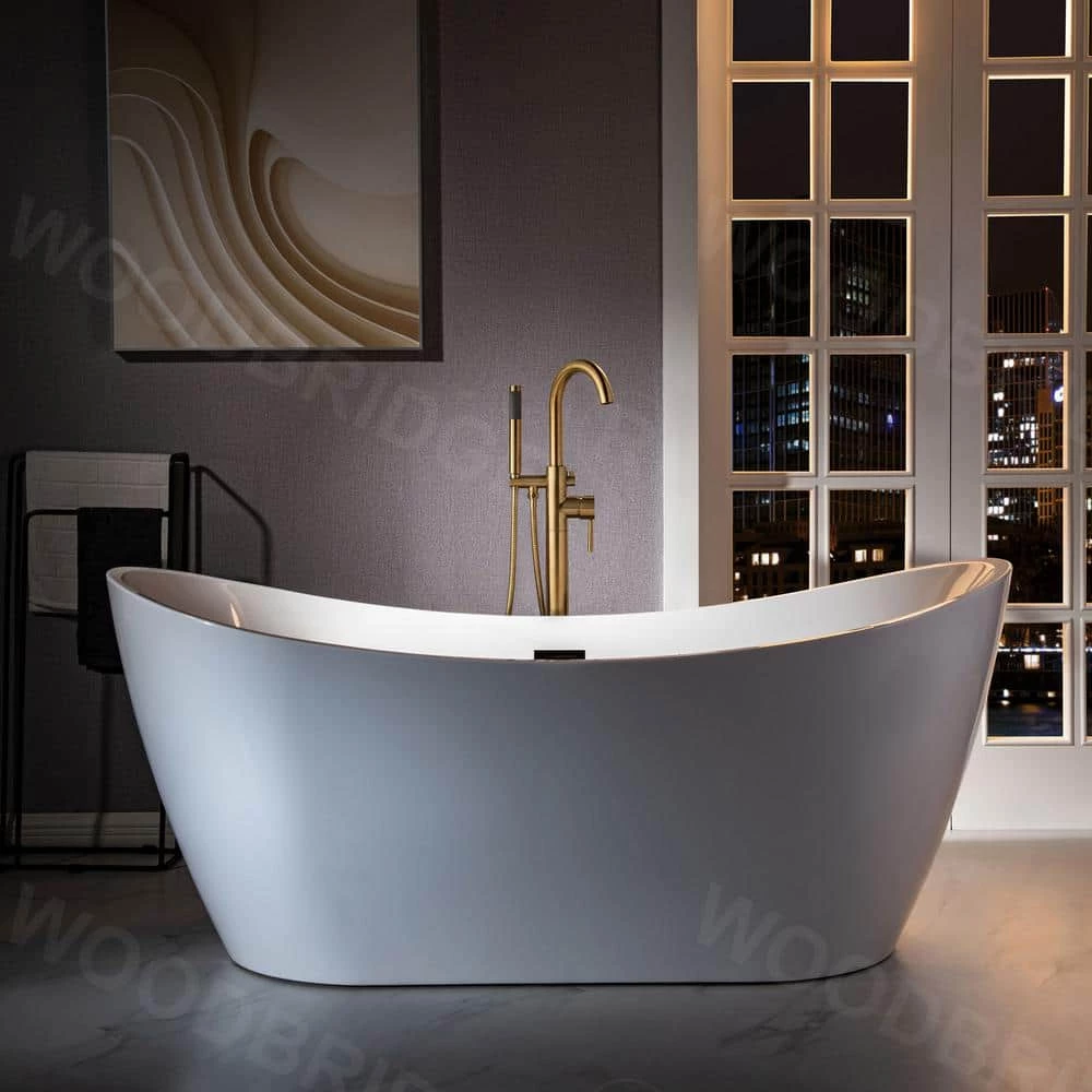 WOODBRIDGE Derby Single-Handle Freestanding Floor Mount Tub Filler Faucet with Hand Shower in Brushed Glod 4 WOODBRIDGE Derby Single-Handle Freestanding Floor Mount Tub Filler Faucet with Hand Shower in Brushed Glod - Image 4