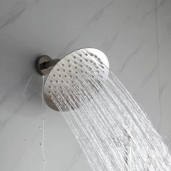 Lexora Luviah Stainless Steel Round Shower Set with Handheld Showerwand in Brushed Nickel -Bathroom Faucets Store lexora shower jets lss13011bn 44 1000