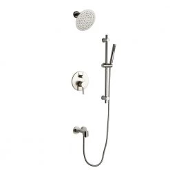 Lexora Luviah Stainless Steel Round Shower Set with Handheld Showerwand in Brushed Nickel