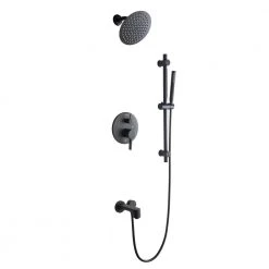 Lexora Luviah Stainless Steel Round Shower Set with Handheld Showerwand in Matte Black