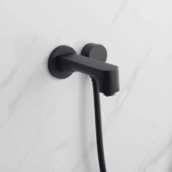 Lexora Luviah Stainless Steel Round Shower Set with Handheld Showerwand in Matte Black -Bathroom Faucets Store lexora shower jets lss13011mb 66 1000