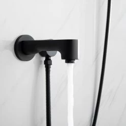 Lexora Luviah Stainless Steel Round Shower Set with Handheld Showerwand in Matte Black -Bathroom Faucets Store lexora shower jets lss13011mb 77 1000