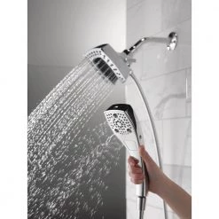 Delta In2ition 5-Spray Patterns 2.5 GPM 5.25 in. Wall Mount Dual Shower Heads with H2Okinetic in Lumicoat Chrome -Bathroom Faucets Store lumicoat chrome delta dual shower heads 58474 pr25 31 1000
