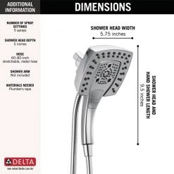 Delta In2ition 5-Spray Patterns 2.5 GPM 5.25 in. Wall Mount Dual Shower Heads with H2Okinetic in Lumicoat Chrome -Bathroom Faucets Store lumicoat chrome delta dual shower heads 58474 pr25 40 1000